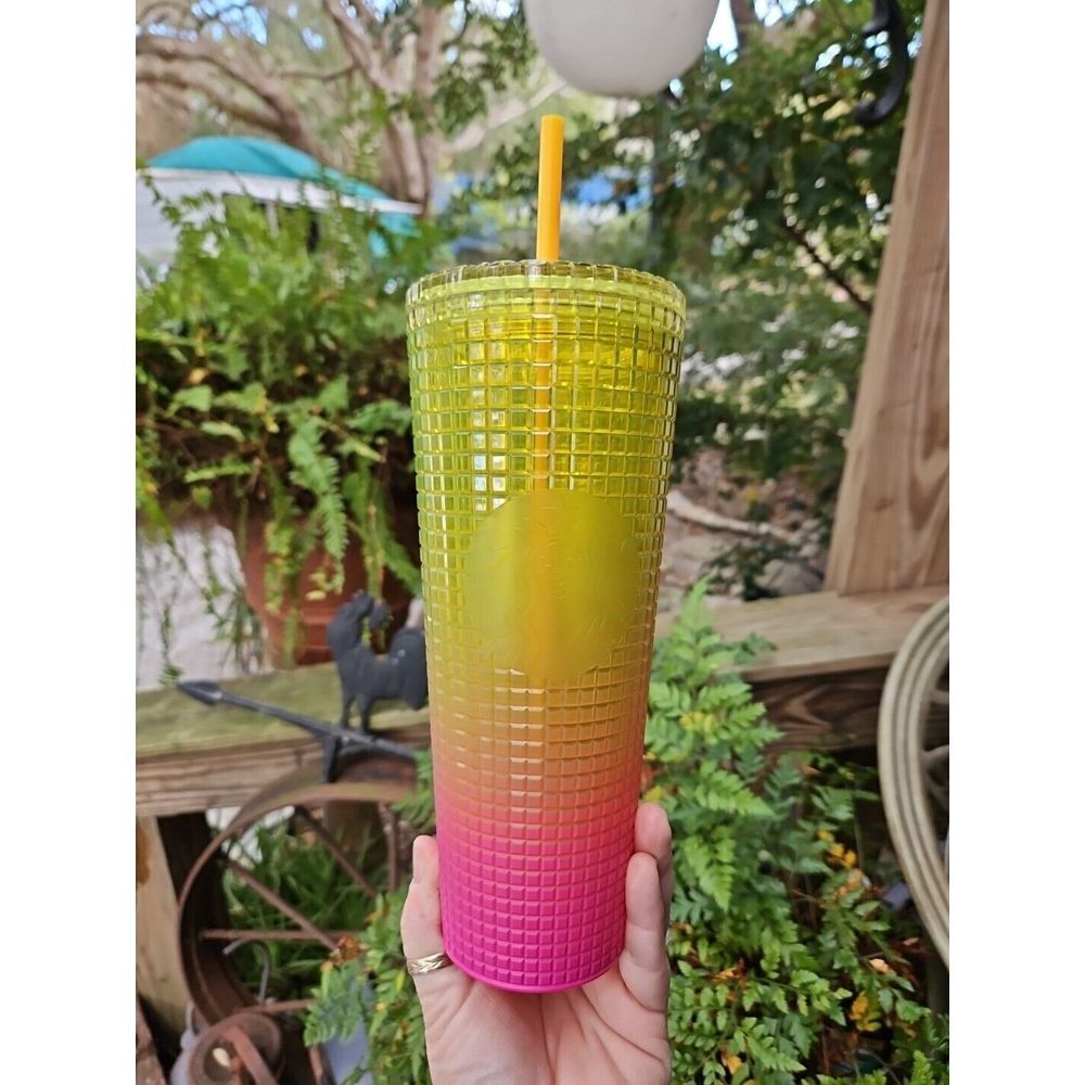 Starbucks Lemon Prism Spray Pink Gradient Ombre Summer 2022 Venti Tumbler 24 oz.